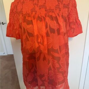 Rose & Olive Vibrant Orange Floral Blouse